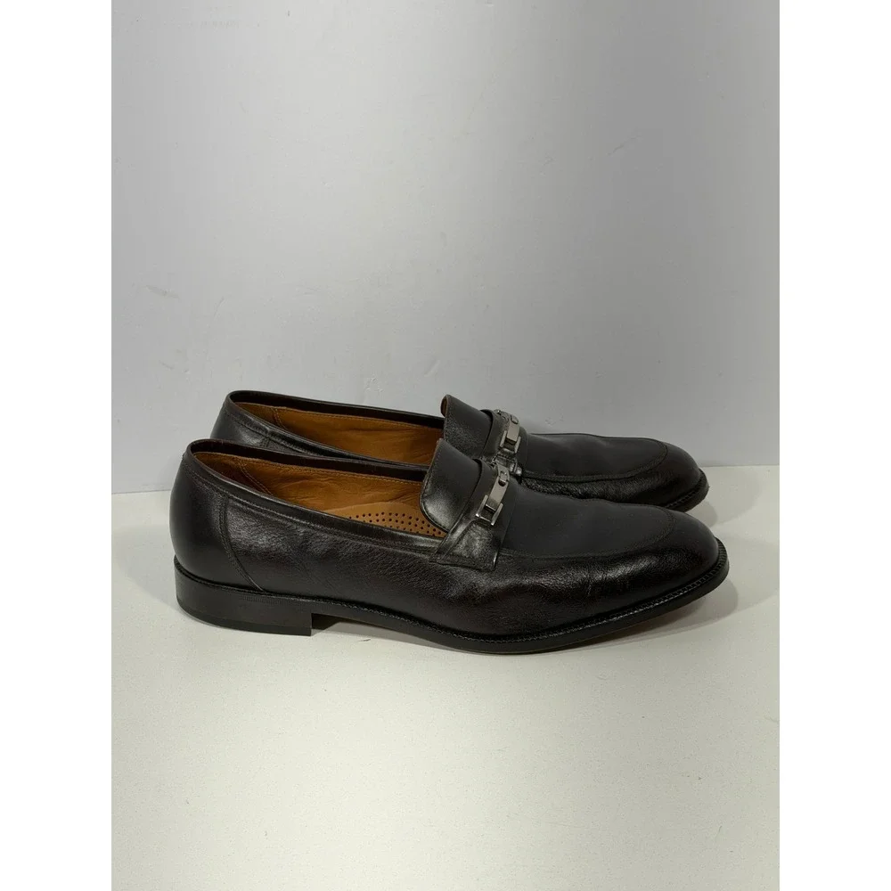 Florsheim Mens Dark Brown imperial Leather Bit Loafer Silver Hardware Dress Shoe